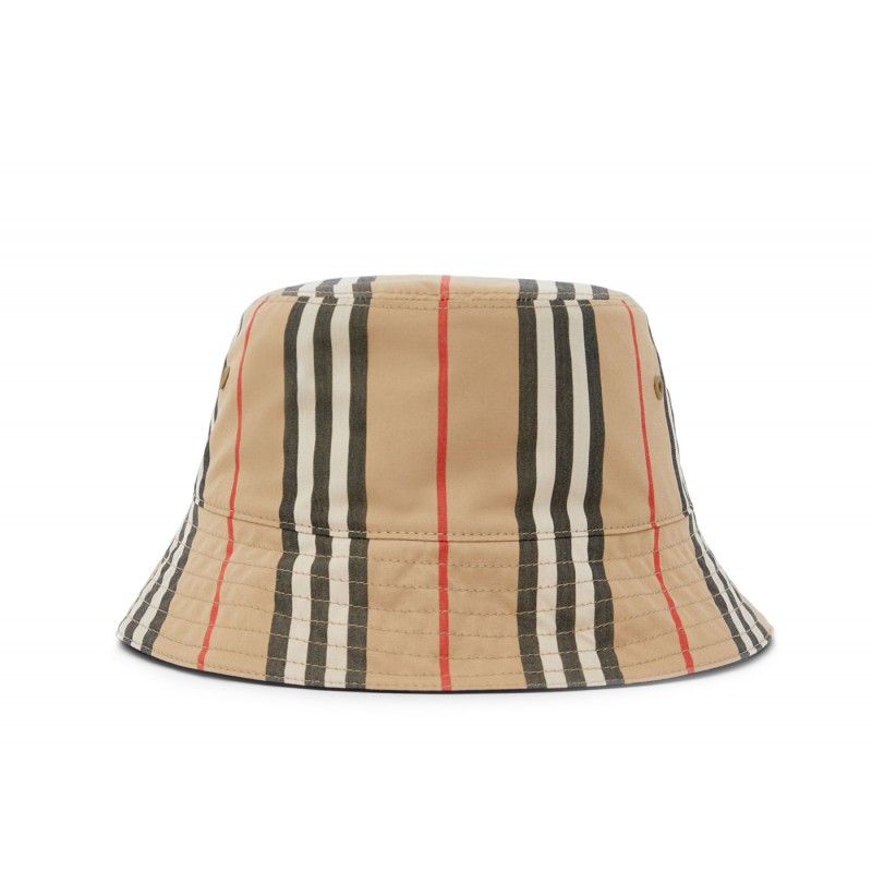 Burberry Reversible Icon Stripe Cotton Bucket Hat Archive Beige
