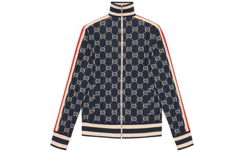 Gucci GG Jacquard Cotton Jacket Blue/Ivory