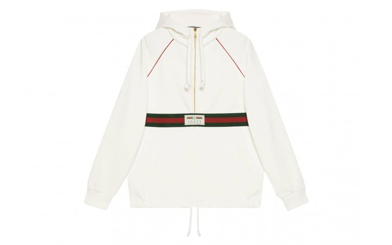 Gucci Label Cotton Canvas Windbreaker Jacket White