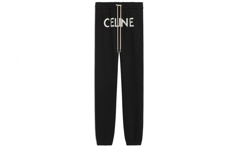 Celine Track Pants In Cotton Fleece Black/White