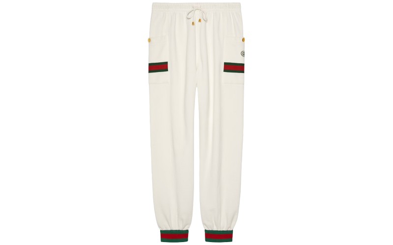 Gucci Jersey Jogging Pants With Web Washed Ivory