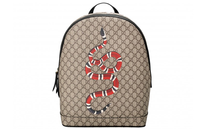 Gucci Backpack GG Supreme Kingsnake Print Beige/Ebony