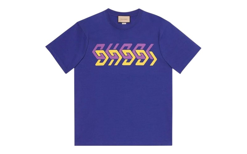 Gucci Mirror Logo-Print Short-Sleeve T-shirt Blue/Purple/Yellow